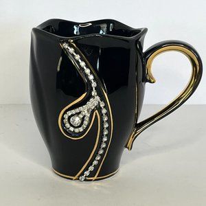Rhinestone Coffee Mug 14oz Black Ceramic Bejeweled Home office Stylish Handmade